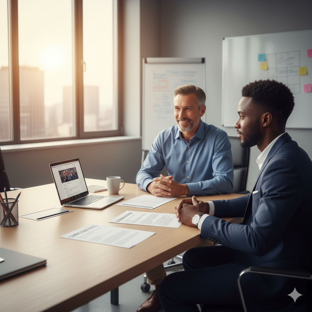 Séance coaching professionnel conseiller et jeune africain