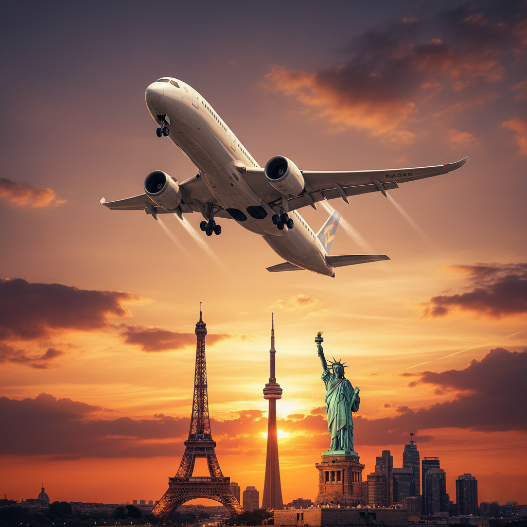 Avion décollant vers destinations internationales