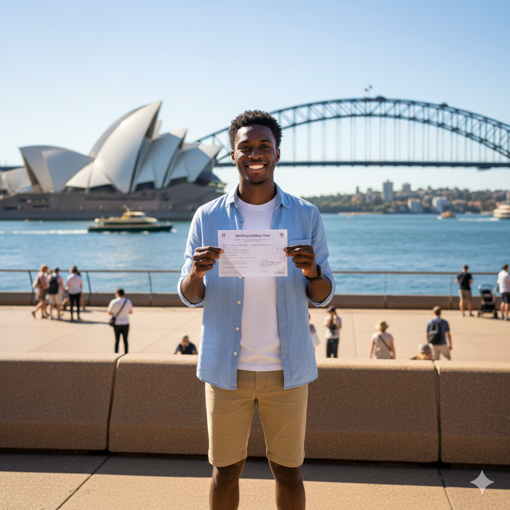 Jeune africain devant Opéra Sydney avec visa Working Holiday