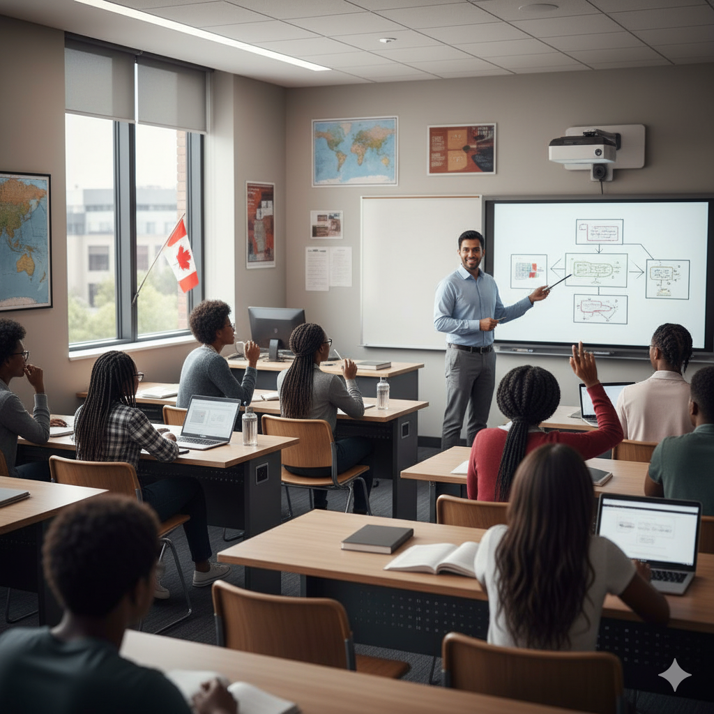 Étudiants africains dans université canadienne moderne